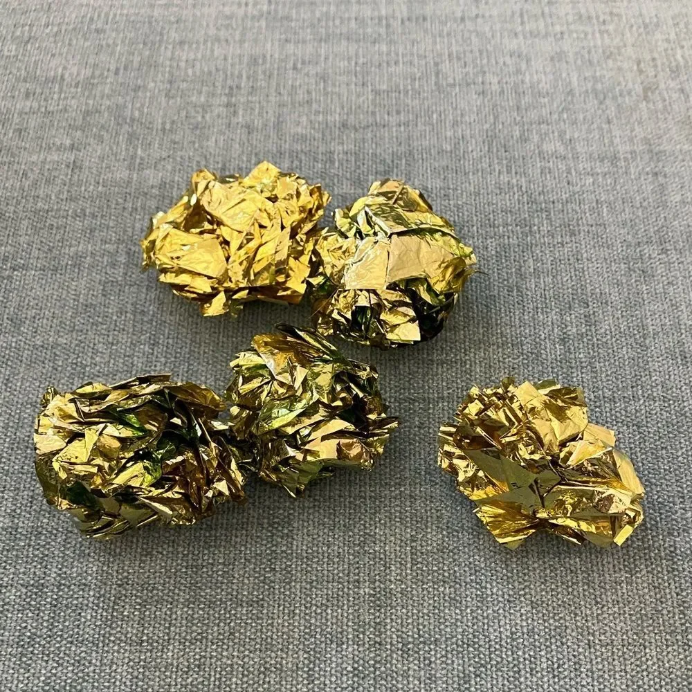 5 Gently Used Gold Cat Crinkle Ball Toys